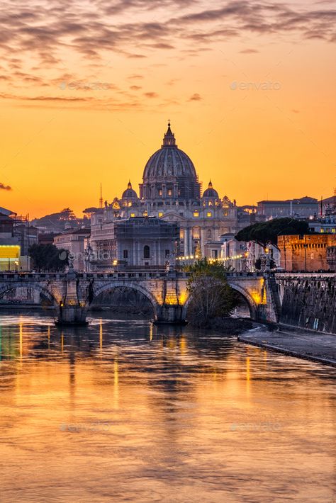 Sunset over the St. Peters Basilica by elxeneize. Sunset over the St. Peters Basilica and the river Tiber in Rome #Sponsored #Peters, #Basilica, #Sunset, #St St Peters Basilica Painting, Rome St Peters Basilica, Saint Peters Basilica, Peters Basilica, St. Peter’s Basilica, Greece Cruise, Rome Architecture, Rome Streets, Rome Aesthetic