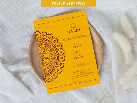 Personalized Indian Haldi Wedding Invitation 5x7in Haldi - Etsy Haldi Wedding Invitation, Haldi Invite, Haldi Invitation, Haldi Wedding, Indian Wedding Cards, Haldi Ceremony, Create Invitations, Hindu Wedding, Wedding Invitation Paper