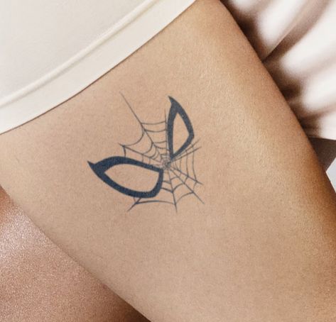 Simple Aesthetic Tattoos Men, Girly Spiderman Tattoo, Fine Line Spiderman Tattoo, Spiderman Tattoo Aesthetic, Spider Man Tattoo Ideas Minimalist, Matching Spider Man Tattoo, Simple Cool Tattoos For Men, Simple Spider Man Tattoo, Spiderman Tattoo Ideas Small Simple