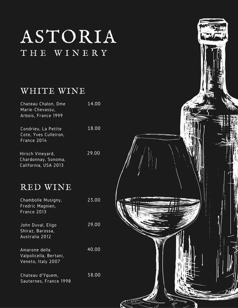 Fancy Menu Ideas, Menu Design Fancy, Wine Menu Design Layout, Black And White Menu Design, Elegant Menu Design Restaurant, Wine Menu Design Ideas, Black Menu Design, Wine List Menu Design, Fancy Menu Design