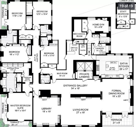 Nyc Apartment Floor Plans, Penthouse Apartment Floor Plan, Rendered Floor Plan, Luxury Floor Plans, Plan Architecture, Apartment In New York, Apartment Floor, Mechanical Room, Bathroom Floor Plans