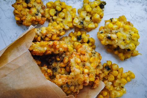 Asian Corn Fritters, Japanese Corn Recipe, Japanese Vegetable Fritters, Asian Corn Recipes, Asian Corn, Japanese Recipe Ideas, Japanese Side Dishes, Corn Dessert, Japanese Tempura