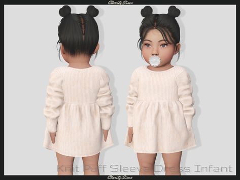 Knit Puff Sleeve Dress - Infant | Patreon Sims 4 Infant Clothing Cc, Sims 4 Cc Infant Clothes Male, Sims4 Cc Infant Clothes, Sims 4 Cc Infants Clothes, Infant Sims 4, Sims 4 Infant Clothes, Sims Infants, Clarity Sims, Sims4 Infant