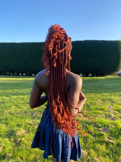 Ginger Braids With Curls At The End, Ginger Braids With Curly Ends, Fall Braid Colors, Colour 350 Knotless Braids, Colour 350 Braids, Colour 350 Box Braids, Colour 33 Braids, Ginger Knotless Braids With Curls, Ginger Bohemian Knotless Braids