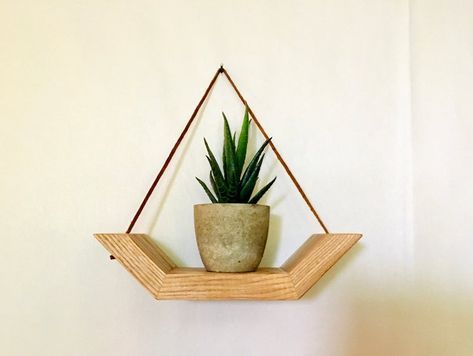 Geometric Shelf, Geometric Shelves, Unique Woodworking, Ash Tree, Scrap Wood Projects, Hanging Shelf, Beginner Woodworking Projects, Small Wood Projects, Flower Stands