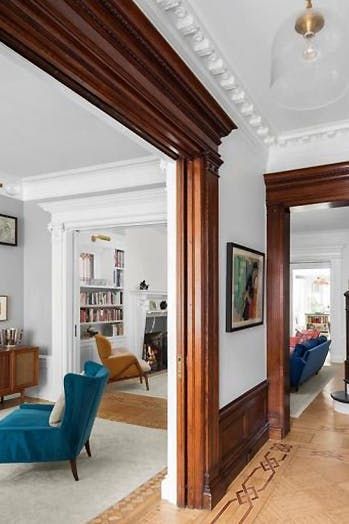 Emily Blunt and John Krasinski's Just-Listed Brooklyn Brownstone Is Legit the House of Our Dreams  via @PureWow Modern Victorian Homes, Craftsman Interiors, Dark Wood Trim, Victorian House Interiors, Craftsman Interior, Victorian Home Interior, Brooklyn Brownstone, Victorian Interior, Victorian Interiors