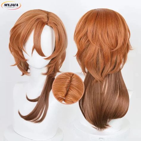 Chuya Nakahara Wig hair for cosplay anime bungo stray dogs Wig For Cosplay, Anime Dazai, Chuuya Cosplay, Anime Bungo Stray Dogs, Kunikida Doppo, Curly Layers, Oc Reference, Nakahara Chuuya, Chuya Nakahara