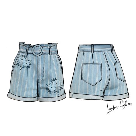 Short Desenho, Shorts Sketch, Jean Sketch Fashion, Shorts Sketch Fashion Illustrations, Denim Fashion Illustration Sketches, Shorts Flat Sketch, Barbie Fashion Sketches, Fashion Design Drawing, Clothing Sketches