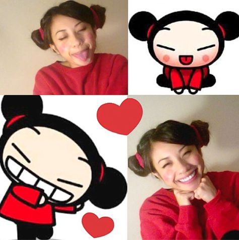 :) Pucca Costume, Pucca Cosplay, Hair In Two Buns, Simple Cosplay Ideas, Pucca Funny, Two Buns, Easy Cosplay, Diy Costume, Work Family