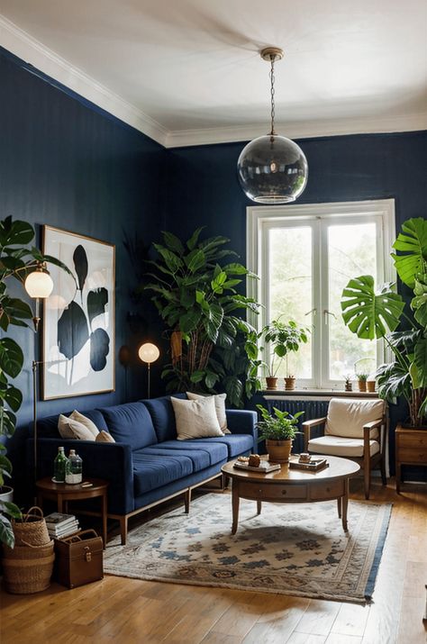 Keep ALIVE: 10 Best LOW Light Indoor Plants (Easy Care) Plants In Lounge, Navy And Green Living Room, Light Blue Couches, Dark Academia Living Room, Indoor Plants Decor Living Room, Green Walls Living Room, Blue Couch Living Room, Maximalist Living Room, Seattle Apartment