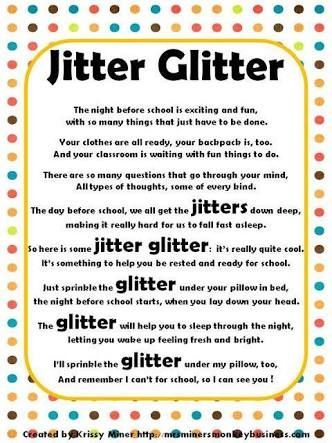 Jitter Glitter Poem, Jitter Glitter, Poems About School, Night Before School, First Day Jitters, First Day Activities, First Day Of School Activities, Back To School Night, Meet The Teacher