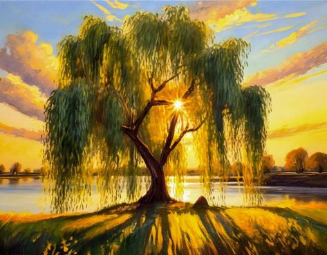 Weeping willow - Photoz2art Willow Trees Painting, Acrylic Willow Tree Painting Easy, Weeping Willow Art, Weeping Willow Tree Aesthetic, Weeping Willow Tree Painting, Weeping Willow Painting, Willow Tree Aesthetic, Willow Painting, Willow Tree Painting