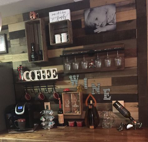 My little coffee and wine bar Am Pm Bar, Am And Pm Bar, Bar Wine Rack, Coffee And Wine Bar, Coffee/wine Bar, Entertainment Area, Coffee Wine, Coffee Station, Am Pm