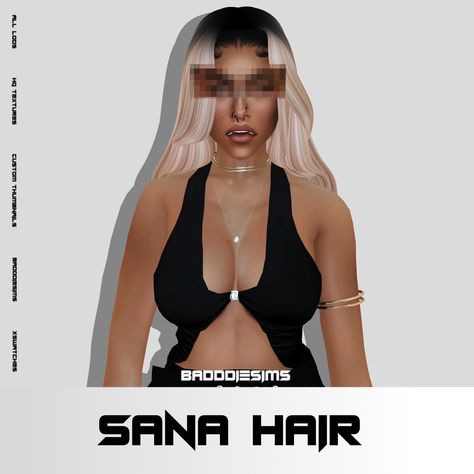 Ts4 Black Hair, Sana Hair, Sims 4 Black Hair, Cc Furniture, Female Hair, Sims 4 Cc Furniture, Ts4 Cc, Custom Content, Sims 4