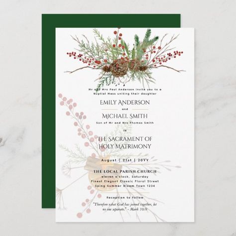 Winter Christmas Catholic Wedding Nuptial Mass Invitation | Zazzle December Wedding Invitations, Graphic Design Themes, Commitment To God, Catholic Wedding Invitations, Wedding Invitations Digital, Christmas Winter Wedding, Catholic Church Wedding, Christmas Wedding Invitations, Ceremony Details