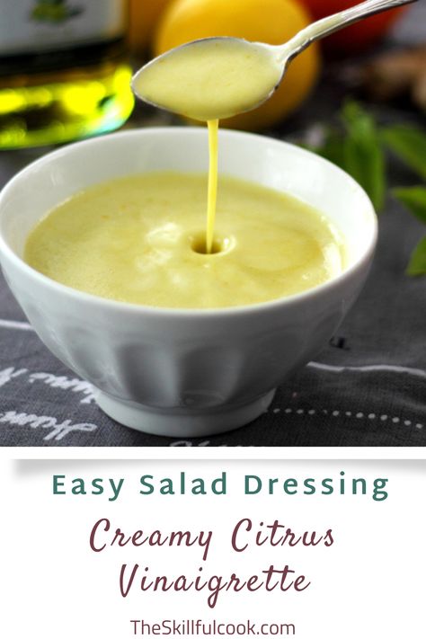 Introduce a zesty spin to your greens with this Easy Creamy Citrus Vinaigrette! Made with the freshness of orange and lemon, coupled with a sweet touch of honey, this dressing is a breeze to whip up. Whether you drizzle it over a hearty salad or use it as a tangy marinade, its citrusy goodness is sure to brighten up your meals. Why wait? Pin this effortless recipe now, and enjoy a splash of citrus charm on your plate whenever the craving strikes! Salad Dressing Creamy, Citrus Vinaigrette Dressing, Citrus Dressing Recipe, Citrus Salad Dressing, Recipes Sauces, Lemon Vinaigrette Dressing, Easy Salad Dressing Recipes, Homemade Dressings, Vinaigrette Dressing Recipe