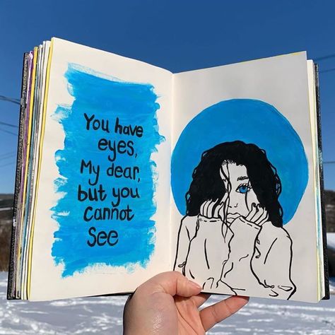 Sara on Instagram: “Blue pages by @art.by.tess :) // // follow @sarasartjournals for more art journal posts 💙” Blue Journal Aesthetic, Aesthetic Scrapbook, Face Art Drawing, Blue Journal, Mini Art Journal, Diary Diy, Disney Drawings Sketches, Bullet Journal Mood Tracker Ideas, Vintage Paper Background