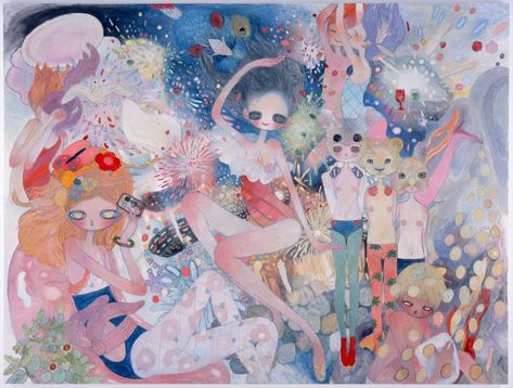 "The Adventure Inside", 2015 / Oil on canvas / 218.2 x 291cm Japanese Contemporary Art, Aya Takano, Superflat, Art Chinois, Bel Art, Art Mignon, Art Japonais, Art Et Illustration, Ethereal Art