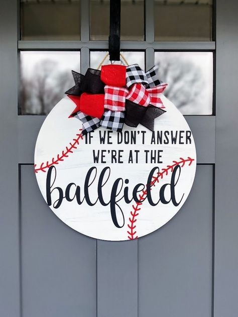 Baseball Door Hangers, Softball Door Hanger, Softball Season, Handmade Wood Signs, Wreath Front Door, Hand Paint, Porch Decor, Wired Ribbon, Door Wreath Hanger