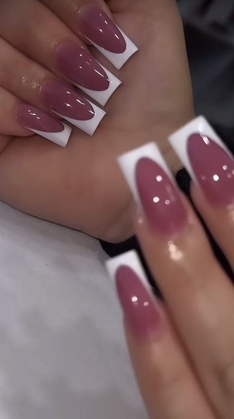 Long Nail Ideas Simple, Dark Pink French Tip, Elegant Acrylic Nails Classy, Baddie Square Nails, Baddie French Tip Nails, Baddie Nails Square, Skin Tone Nails, Cute Baddie Nails, Deep French Tip