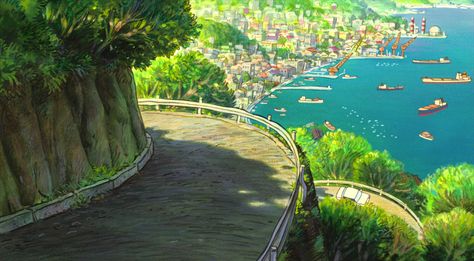 Studio Ghibli http://ghibli-collector.tumblr.com/page/2 Studio Ghibli Landscape Backgrounds, Ghibli Scenery Landscapes, Studio Ghibli Landscape, Studio Ghibli Scenery, Anime Cinematography, Water Core, Animated Wallpaper For Pc, Studio Ghibli Background, Ghibli Artwork