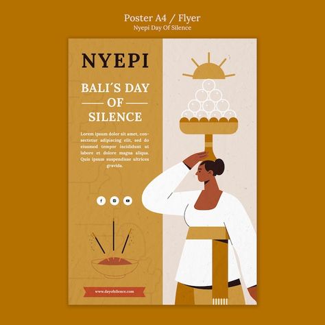 Nyepi Day, Flat Design Poster, Day Of Silence, Cool Posters, Poster Template, Flat Design, Free Psd, Food Design, Flyer Template