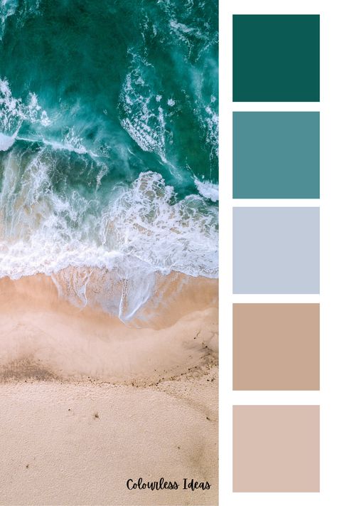 Follow for more colour palettes Teal Beach Color Palette, Sea Colour Pallete, Aqua Pallete Color, Beach Wedding Pallet Colour Palettes, Ocean Green Color Palette, Colour Palette Mediterranean, Beach Colours Palette, Water Pallete Color Schemes, Color Palette Aqua