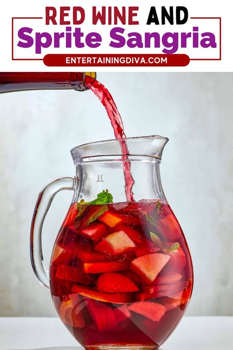 Easy Red Wine Sangria With Sprite Homemade Sangria Recipe Red, Sangria With Sprite, Easy Sangria, Best Sangria Recipe, Sangria Punch, Homemade Sangria, Spanish Red Wine, Wine Punch, Red Sangria Recipes