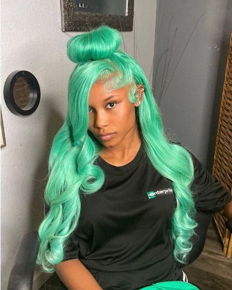 Carinalacewigs on Instagram: "Mint green wig . 📌𝐀𝐥𝐥 𝐔𝐧𝐢𝐭𝐬 𝐀𝐫𝐞 𝐂𝐮𝐫𝐫𝐞𝐧𝐭𝐥𝐲 𝟏𝟎% 𝐎𝐅𝐅 ! ✅BOOK ME TODAY @carinalacewigs 🔍𝙒𝙚𝙗 𝙡𝙞𝙣𝙠: 𝙝𝙩𝙩𝙥𝙨://𝙬𝙬𝙬.𝙘𝙖𝙧𝙞𝙣𝙖𝙝𝙖𝙞𝙧.𝙘𝙤𝙢/ • • • • • • • • • • #carinahair#lacewigs#bonnetchronicles#frontals#lacewig#frontalclass#closure #hairstyle #hairstylist #blackgirlmagic #hairextensions#laceclosureinstall #lacewig #wigmaker #wigsforsale#hdlacewig #sewins #quickweaves #closurewigs #wigshop #frontalinstall #laceclosuresewin#gluelesswigs #wigstyling #begin nerfriendlywigs #longwigs#nofilterneeded #fyp #trending" Mint Green Frontal Wig, Mint Green Wig, Mint Green Hair, Green Wig, Wigs For Sale, Frontal Wig, Long Wigs, Wig Styles, Green Hair