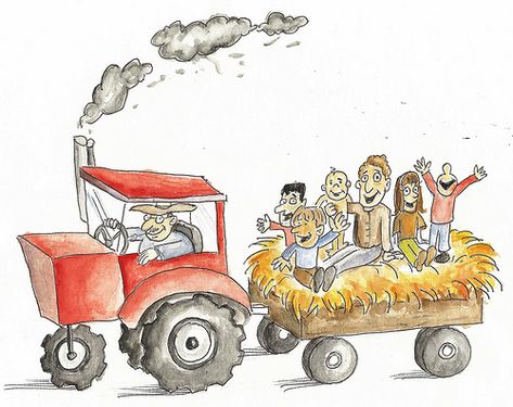 Tractor And Wagon Clipart - Clipart Suggest Tractor Images, Haunted Corn Maze, Fun On The Farm, Hay Ride, Haunted Attractions, Farm Field, Autumn Illustration, Cross Stitch Christmas Ornaments, Corn Maze