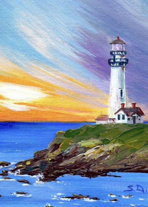 Lighthouse Paintings, Old Lighthouse, Sea Scapes, Lighthouse Painting, Light Houses, Alcohol Markers, Beach Painting, Acrylic Paintings, Painting On Wood