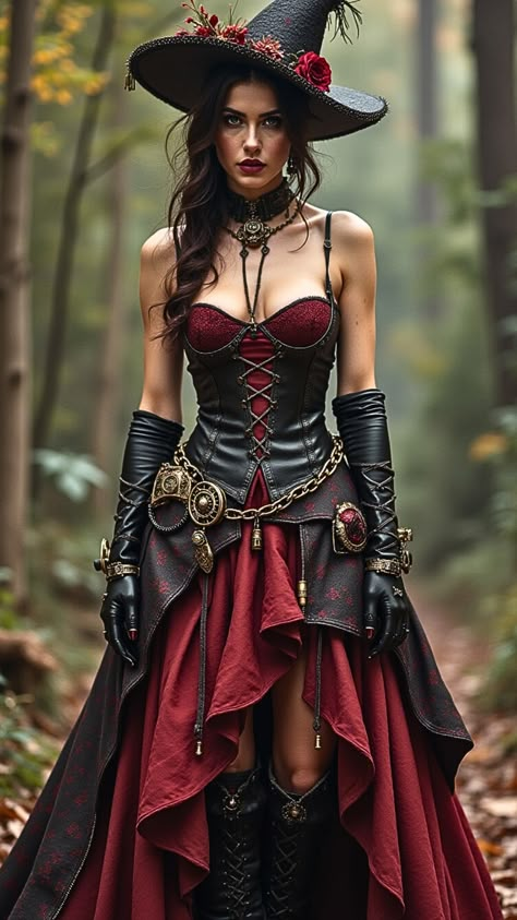 Visit our Channel for all type of fantasy #Steampunk #fantasyart #fantasy Gothic Ren Faire Outfit, Steam Punk Witch, Steampunk Witch Costume, Steam Punk Outfits Women, Forest Steampunk, Punk Outfits Women, Steampunk Dress To Impress, Steampunk Forest, Steampunk Outfits Women