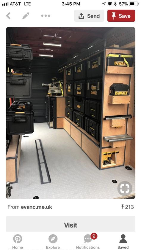 Dewalt Van Racking, Workvan Setup, Cargo Van Shelving Ideas, Van Tool Storage Ideas, Van Storage Ideas Tools, Work Van Storage Ideas, Van Racking Ideas, Work Truck Organization, Work Truck Storage