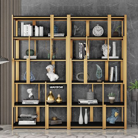 Wine Bookshelf, Metal Cupboard, Luxury Bookcase, Gold Salon, Steel Bookshelf, Gold Display, Style Bookcase, Antique Shelves, Metal Bookcase