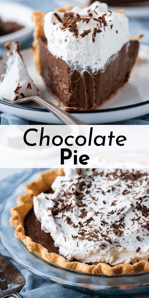 This is not your grandma's chocolate pie, it's better! Sorry grandma, but I've tested and perfected this recipe until I could share an addictive and easy-to-make recipe that is a chocolate lover's dream. Best Chocolate Cream Pie Recipe, Chocolate Satin Pie Recipe, Grandmas Chocolate Pie, Paula Deen Chocolate Pie, Southern Pie Recipes, Chocolate Pie Recipe Old Fashioned, Chocolate Custard Pie, Homemade Chocolate Cream Pie, Best Chocolate Pie Recipe