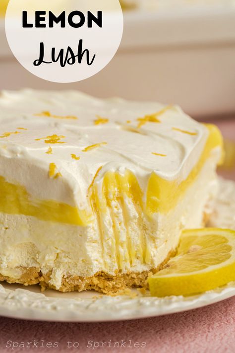 Lemon Lush is the perfect dessert to enjoy on a hot summer day or served as an Easter dessert! It is light and fresh and an instant favorite. With the golden Oreo crust, lemon cream cheese mixture, lemon pudding, and lemon whipped cream you will be in lemon dessert heaven! Lemon Oreos Recipes, Lemon Lush Dessert With Golden Oreos, Lemon Easter Dessert, Lemon Pretzel Dessert, Lemon Oreo Dessert, Dessert Lasagnas, Chopped Italian Sandwich, Lemon Lush Dessert, Lush Recipes