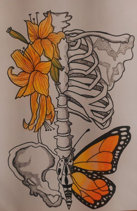 Flower Asthetics Drawings, Skeleton Art With Flowers, Flower Art Sketch, Butterfly Sketch Aesthetic, Book Cover Design Painting, Flowers Aesthetic Sketch, Skeleton Flower Drawing, Art Book First Page Ideas, Tumblr Drawings Aesthetic