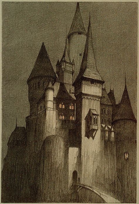 Illustration of Dracula's Castle Goth Castle, Castle Sketch, Vampire Castle, Castle Tattoo, Castle Illustration, Castle Drawing, Dracula Castle, Castle Painting, Dark Castle