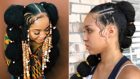 Textured afro puff bubble ponytails are popping up all over Instagram, making it one of the buzziest trends of the season. Afro Puff Ponytail, Concert Hair, Afro Styles, Bubble Hair, Afro Ponytail, Puff Ponytail, Hair References, Pony Hairstyles, Biracial Hair