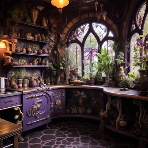 Whimsy Goth House, Whimsy Goth Bedroom, Room Bedroom Ideas, Goth Room, Witchy House, Goth Bedroom, Whimsical Bedroom, Witch Cottage, Purple Kitchen