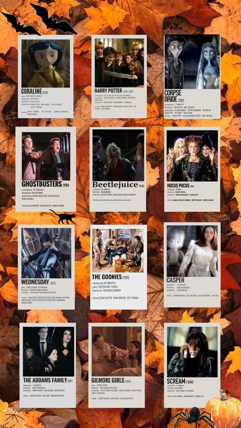 what to watch this autumn/fall 🍂🍁#halloween Fall Movies To Watch, Teen Movie Night, Harry Potter 2001, Fall Movies, Best Teen Movies, Hocus Pocus 1993, Ghostbusters 1984, Halloween Movie Night, Teen Movies