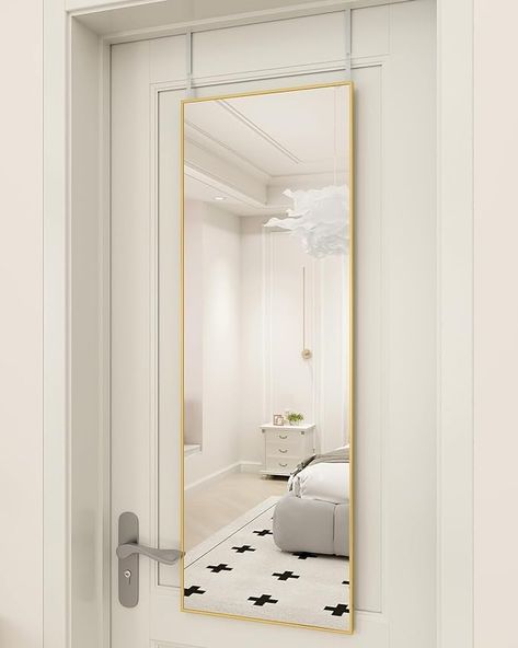 Amazon.com: BEAUTYPEAK Full Length Mirror 16'' x 50'' Aluminum Alloy Over The Door Mirror Large Hanging Mirrors Wall Mounted Body Dressing for Bedroom, Living Room, Bathroom, Dorm Home Decor, Gold : Home & Kitchen Cute Door Mirrors, Door Mirror Gold, Aesthetic Bathroom Door, Wall Length Mirror, Gold Mirror Full Length, Back Of Door Mirror, Pink Wall Mirror, Big Mirrors In Bedroom, Mirror On Door Aesthetic