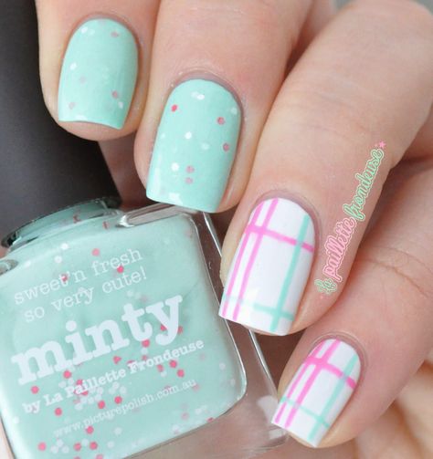 Easter Plaid Nails, Finger Makeup, Tartan Nails, Mint Nails, Nails Pastel, Crazy Nail Art, Pretty Nail Polish, Easter Nail Art, Picture Polish