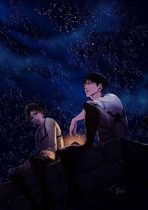 Aaahhhhh so beautiful! | Eren and Levi | starry night vigil Captain Levi, Attack On Titan Fanart, Attack On Titan Levi, Eren Jaeger, Levi Ackerman, Fan Fiction, Attack On Titan Anime, Dark Night, Best Anime Shows