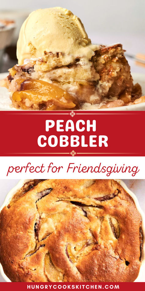 This peach cobbler is the ultimate comfort food dessert, easy to make with just 15 minutes of prep time! Perfect for Friendsgiving, Christmas, or even a summer gathering, this crowd-pleaser adds a tasty fruity touch to any table. Try this Friendsgiving food idea today! Friendsgiving Food Ideas, Comfort Food Desserts, Easy Peach Cobbler Recipe, Easy Peach Cobbler, Friendsgiving Food, Peach Cobbler Easy, Peach Cobbler Recipe, Cobbler Recipe, Dessert Easy