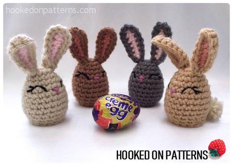 Crochet Egg Bunny, Quick Easter Crochet, Crochet Easter Gifts Free Patterns, Creme Egg Covers, Creme Egg Crochet Covers, Creme Egg Covers Knitted Free, Crochet Egg Covers, Crochet Creme Egg Cover Pattern Free, Crochet Easter Egg Covers