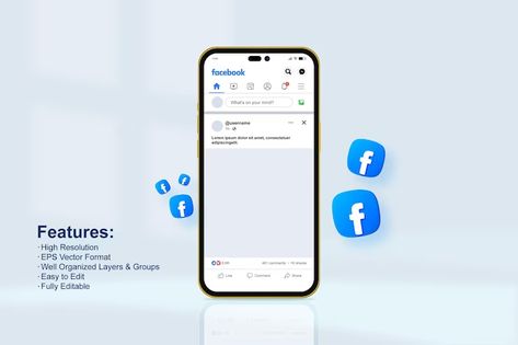 Premium Vector | Vector elegant facebook mobile mockup template Facebook Page Mockup, Facebook Post Mockup, Facebook Vector, Facebook Mockup, Mobile Mockup, Facebook Icons, Mobile Template, 3d Vector, Mobile Interface