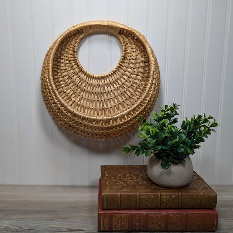 Vintage Wicker Round Wall, Pocket Basket Rounded Bottom, 1970s Boho Eclectic Plant Hanger Electrical Fittings, Feather Duster, Air Pillow, Wall Basket, Basket Planters, Boho Modern, Boho Eclectic, Reduce Reuse, Vintage Wicker