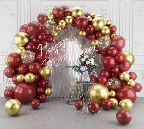 PRICES MAY VARY. 🎈【PACKAGE SPECIFICATION】148Pcs balloon arch kit includes burgundy balloons(2pcs 18in+70pcs 10in+30pcs 5in),gold balloons(1pcs 18in+20pcs 10in+20pcs 5in),gold sequin balloons(5pcs 10in),balloon glue dot,balloon decorating strip. 🎈【PREMIUM MATERIAL】Our balloons are made of high-quality latex material that is safe, durable, and environmentally friendly. Proper use and storage can extend the life of the balloons to make your events more memorable. 🎈【EASY TO ASSEMBLE】Our balloon s Burgundy Balloons, 25th Anniversary Decorations, Balloon Wreath, Balloons Arch, Gold Backdrop, Anniversary Decorations, 17th Birthday, Red Balloon, Arch Kit