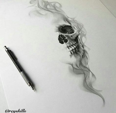 Smokey Skull Tattoo, Skull Tattoo Design, Skull Drawing, Drawing Pencil, Flower Tattoo Designs, Artist Drawing, Skull Art, Pencil Sketch, Pencil Drawing